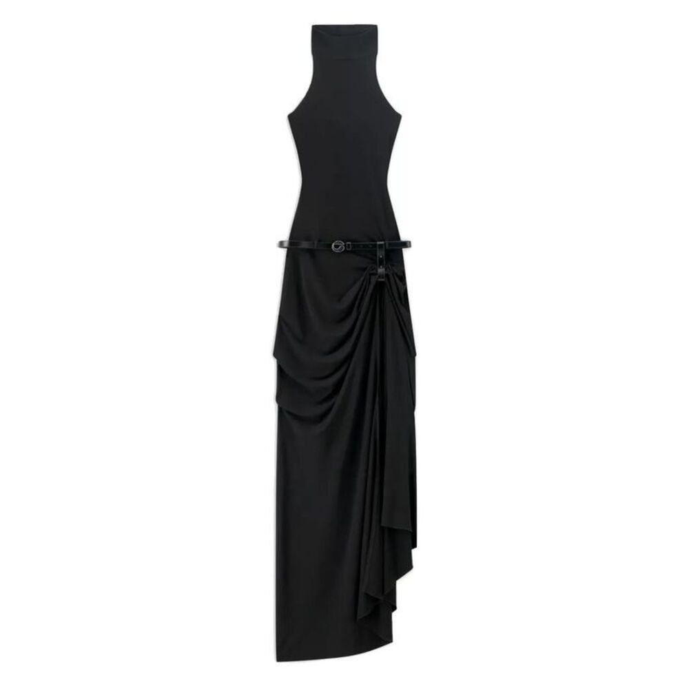 COPERNI Sleeveless Turtleneck Draped Maxi Dress with Belt Women BLACK Dresses